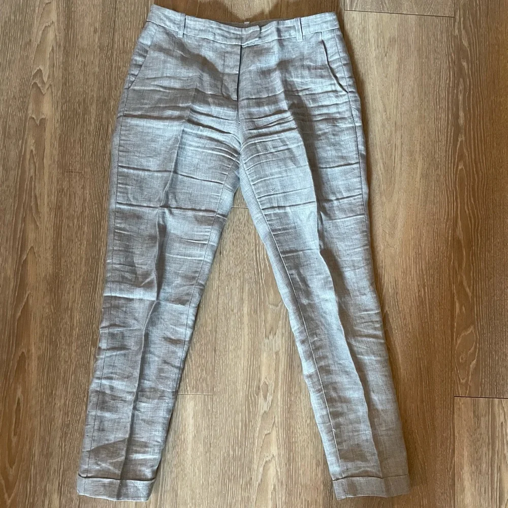ZARA Light Gray Tailored Linen Tapered Straight Trousers